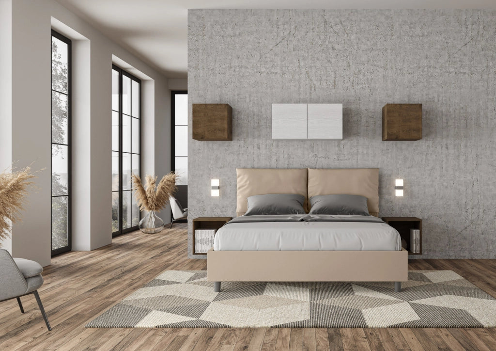 BS COM Letto matrimoniale contenitore imbottito 160x190 similpelle tortora