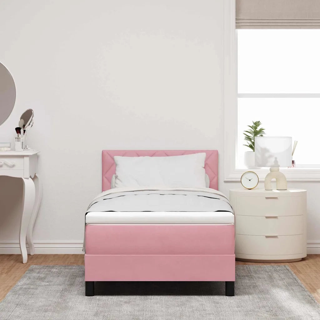 Letto a Sorgente LED con materasso Rosa 100 x 200 cm Velluto 3342703
