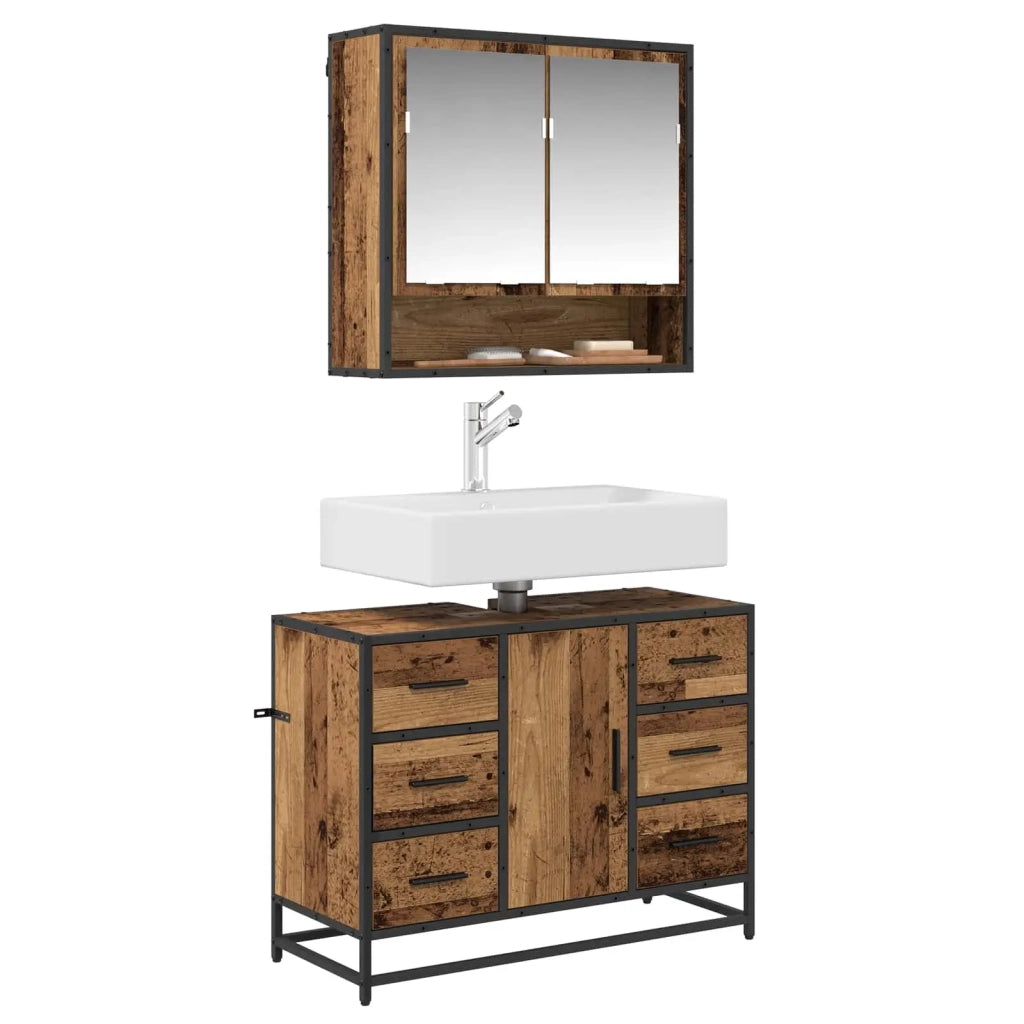 Set di mobili per il Bagno | Armadio da bagno con cassetto 2 pz Legno vecchio