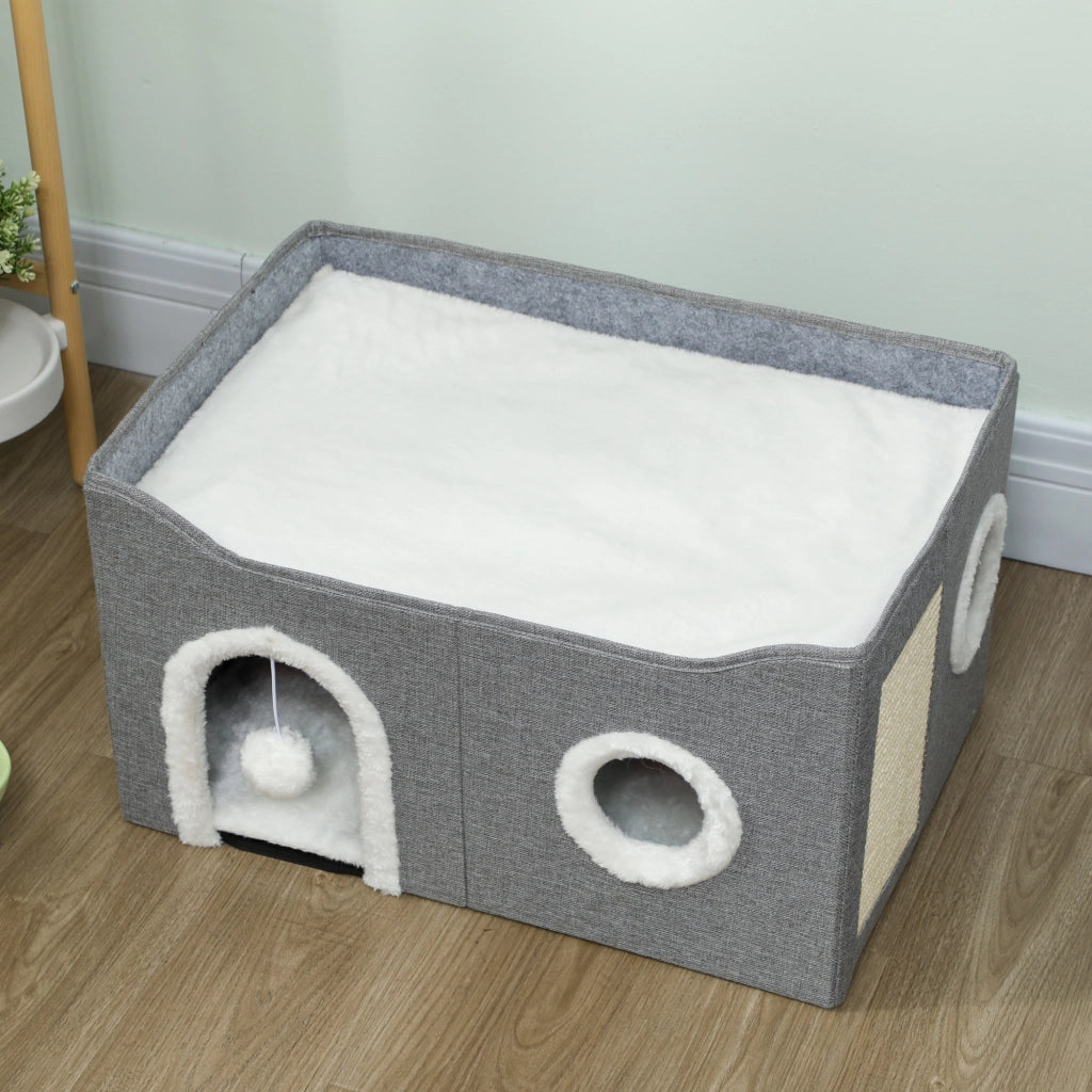 Letto per Gatti con Grattatoio e 3 Entrate ¨C Minimal ¨C Grigio 60x40x34 cm