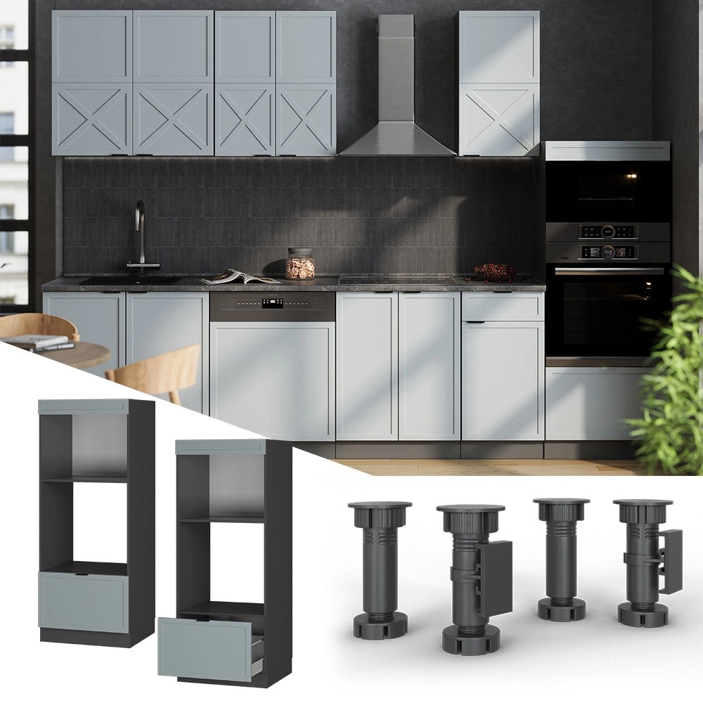Mobile cucina microonde Fame-Line Blu-grigio chiaro/Antracite 60 cm aperto Vicco