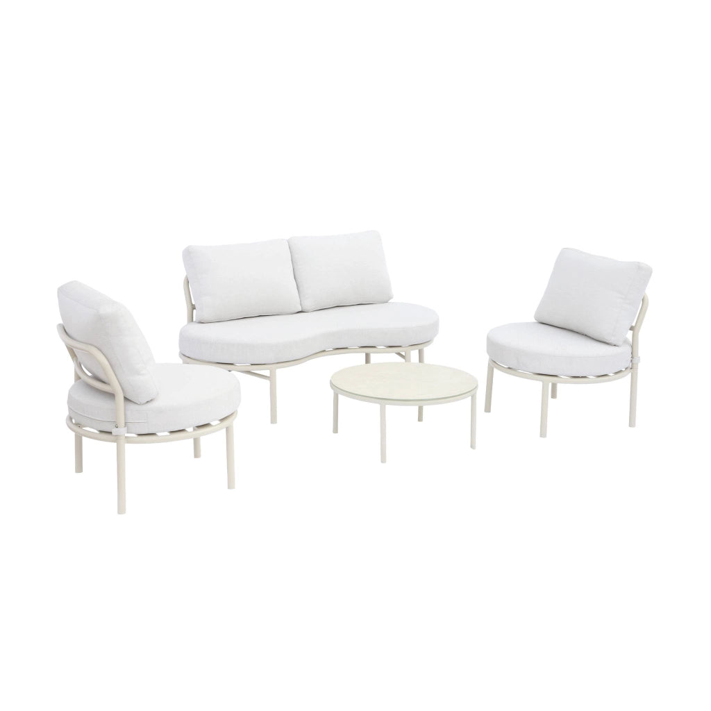 Salotto da giardino in alluminio e tessuto, 4 posti, beige
