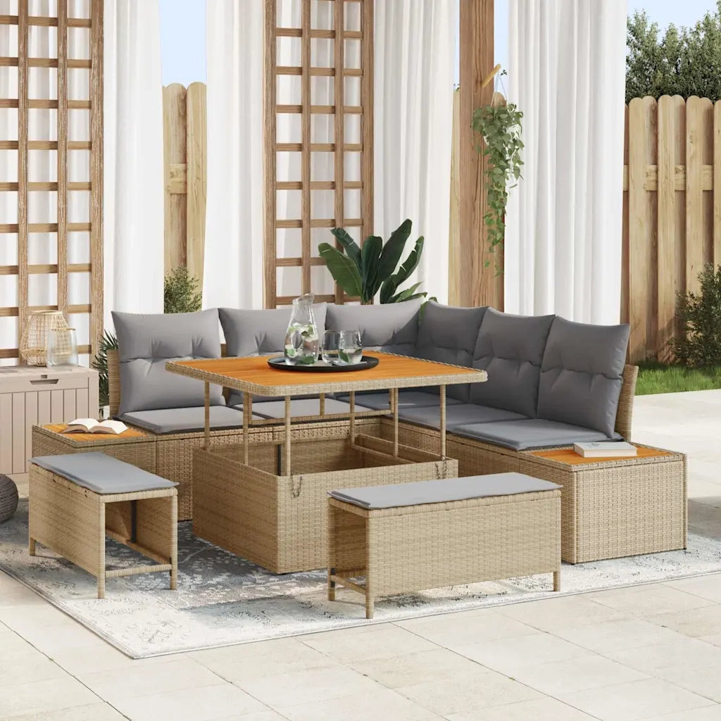 Set Divano da Giardino 8 pcs Beige polyrattan