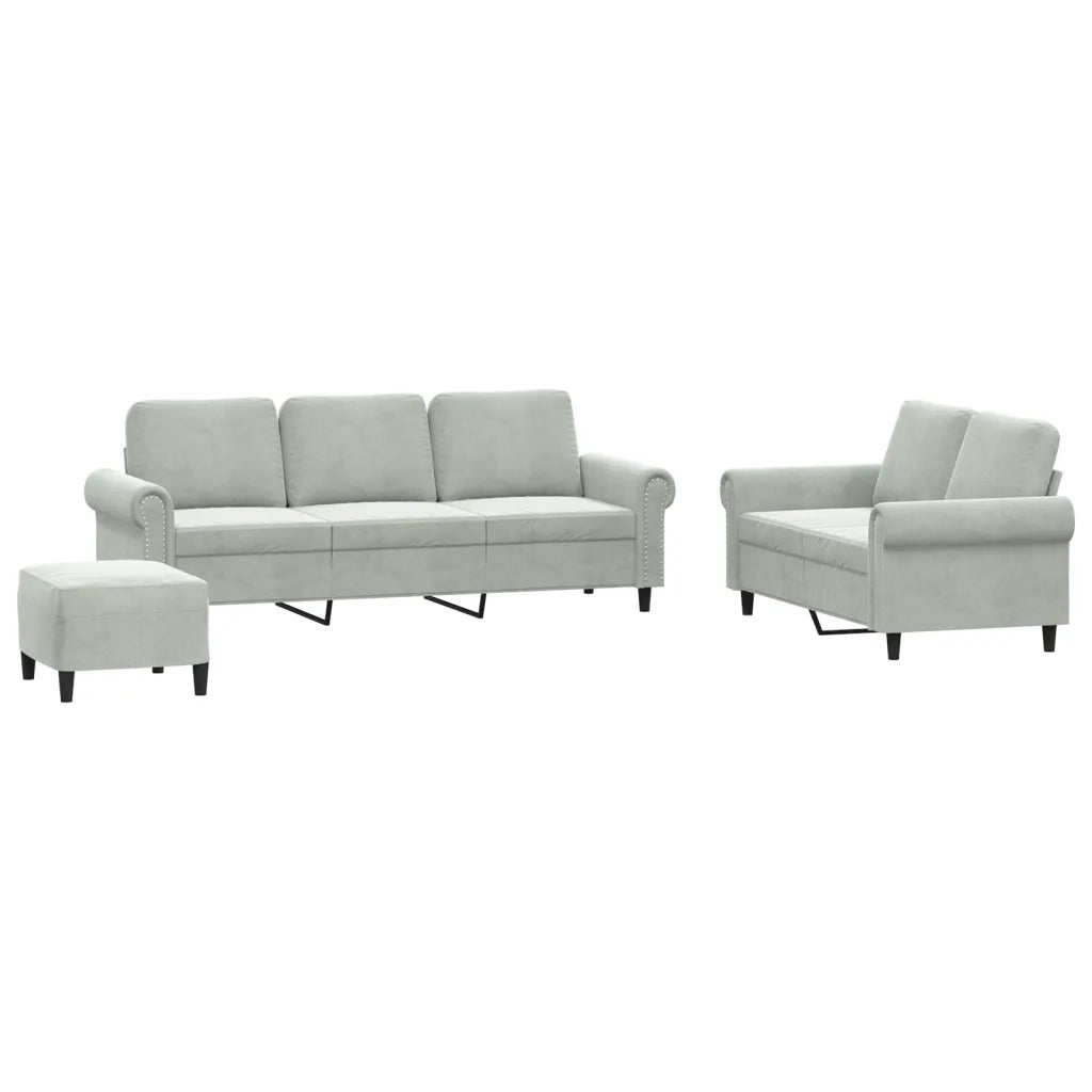 Set di Divani 3 pz con Cuscini Grigio Chiaro in Velluto