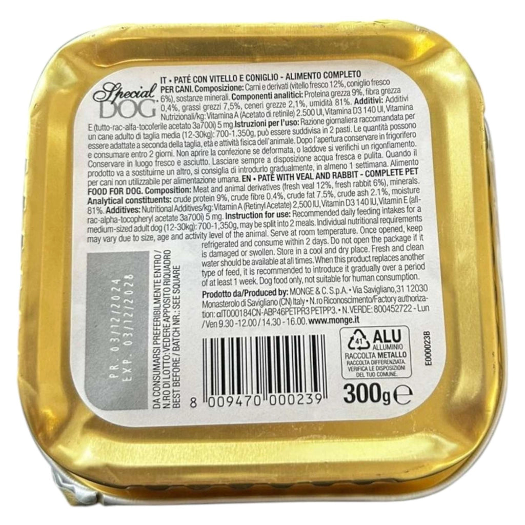 PATE' PER CANI VITELLO E CONIGLIO SPECIAL DOG 300G