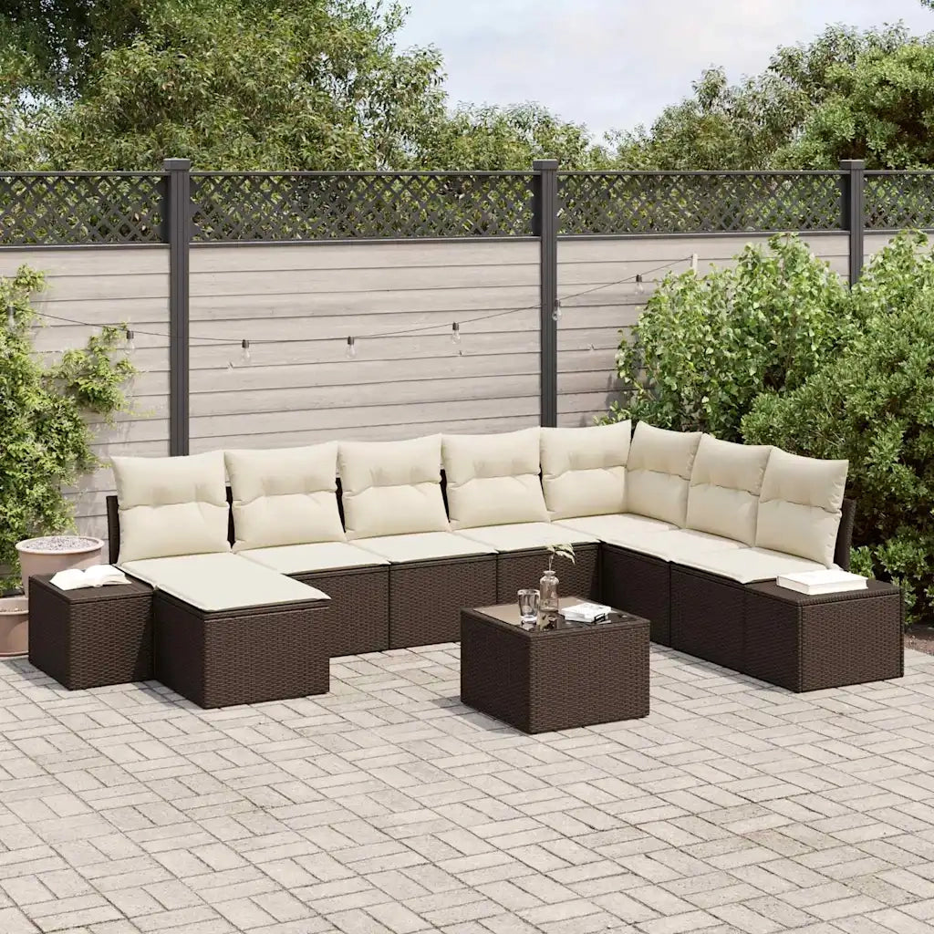 Set Divano da Giardino 8 pcs Marrone e Crema polyrattan