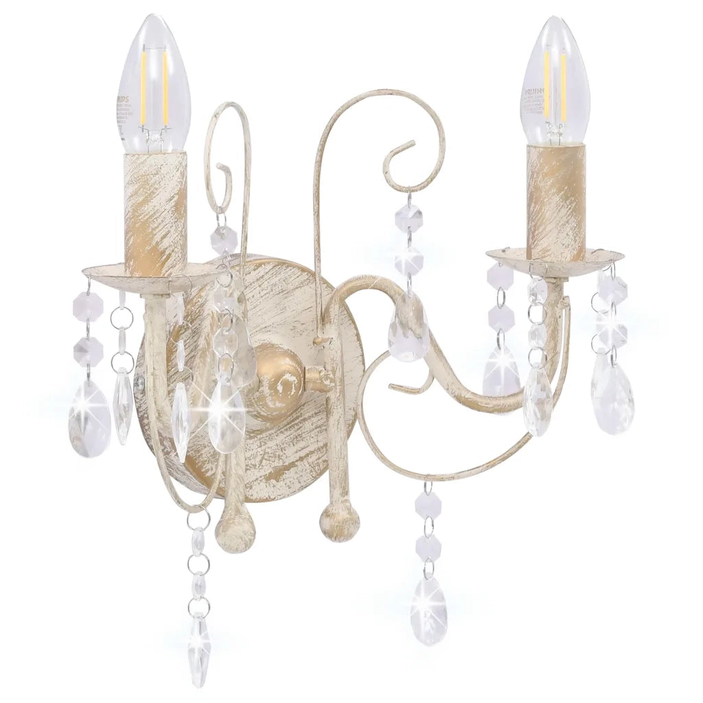 Elegante applique da parete con decorazioni a perline design d'interni 29,5 x 29 cm atmosfera accogliente metallo bianco anticato 02_0046398