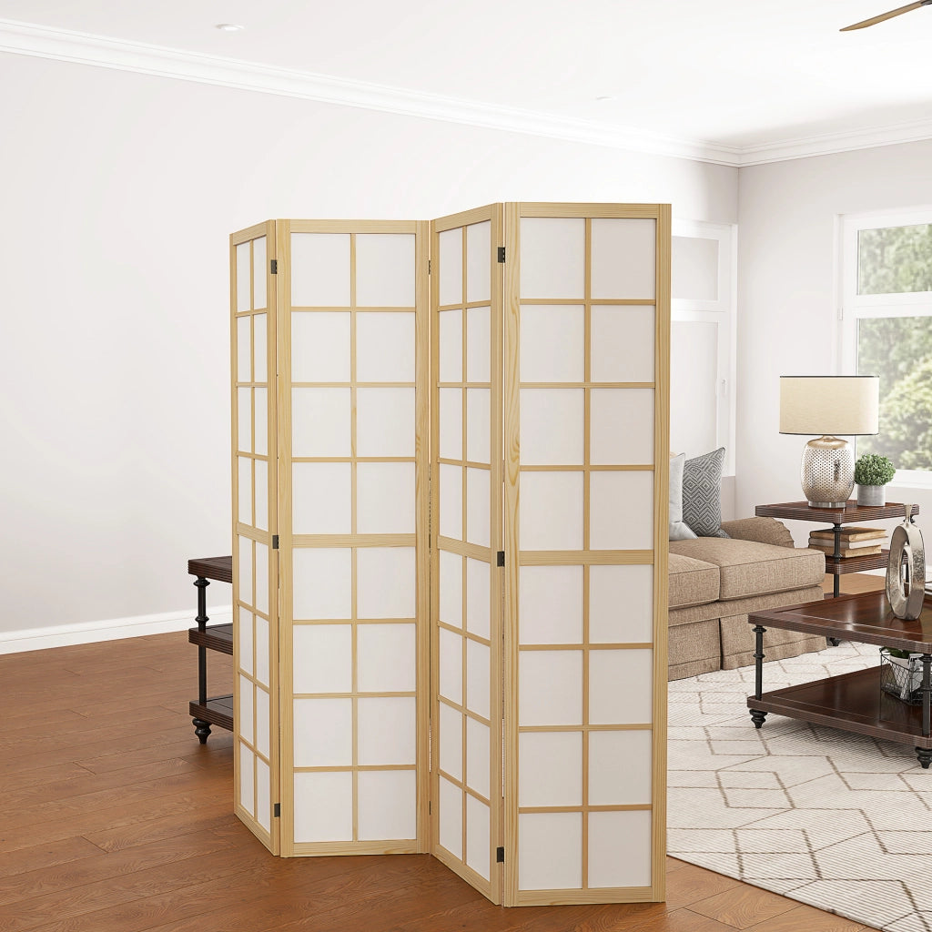 Paravento 4 Ante Pieghevole ¨C Minimal ¨C Naturale 160x170 cm