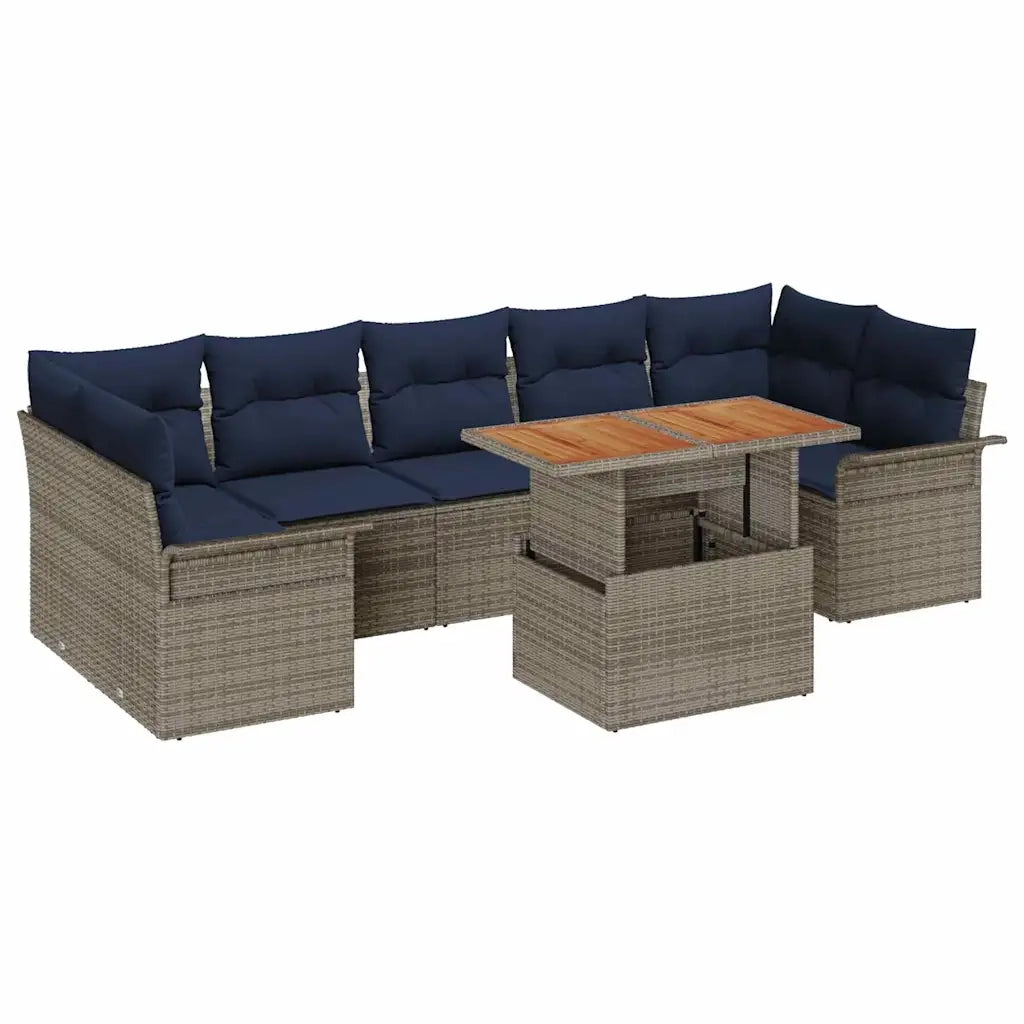 Set Divano da Giardino 8 pcs Grigio Poly Rattan 3358040