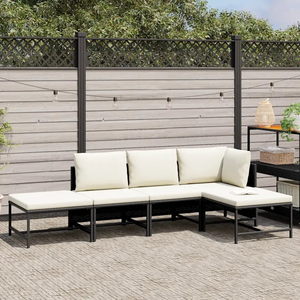 Set Divani da Giardino 5 pz | Set Salotto da Giardino con Cuscini in Polyrattan Nero