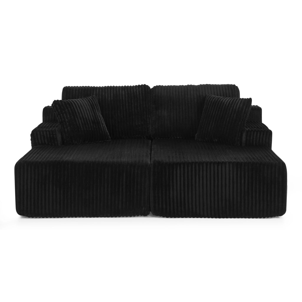 Divano Letto 2 Posti Relax ¨C MINIMAL ¨C Nero, Tessuto a Coste, con Cuscini