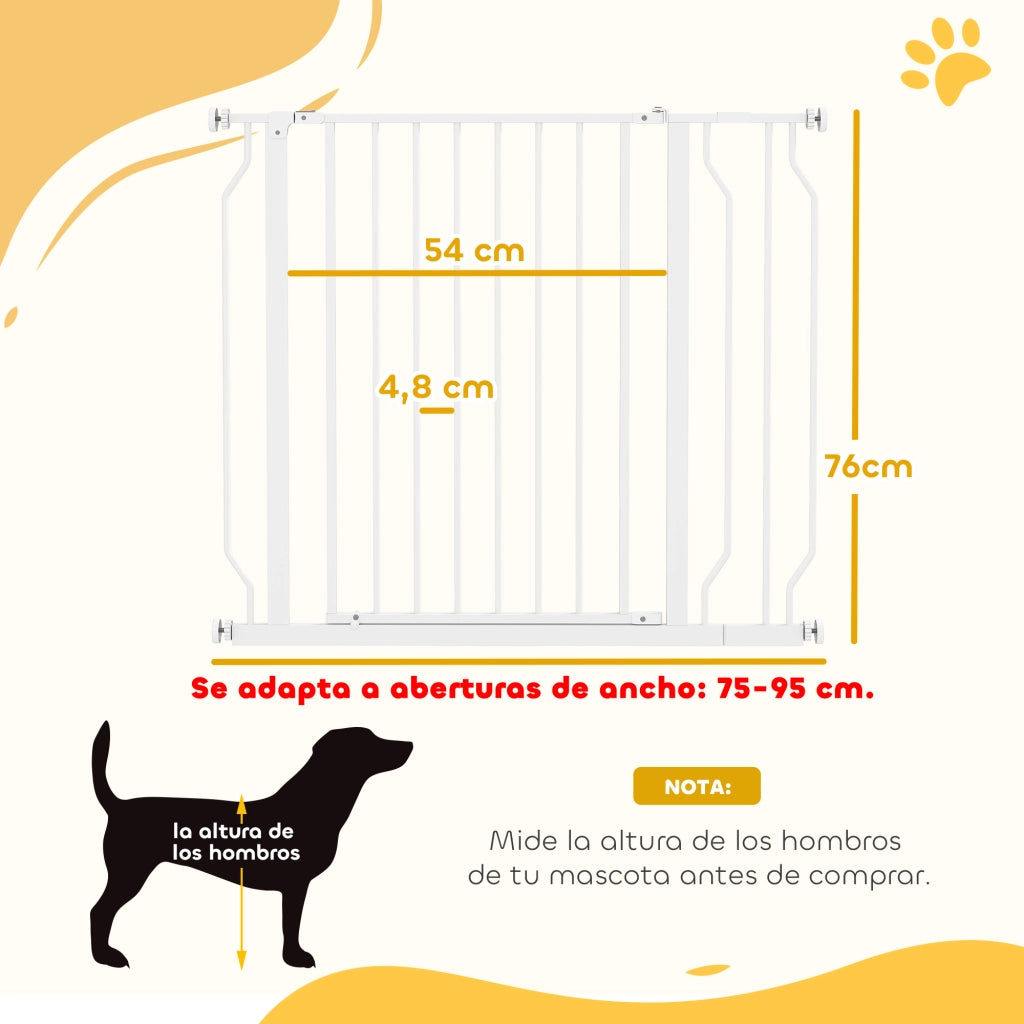 Cancelletto per Cani Regolabile 75-95 cm ¨C Xylo ¨C Bianco con Doppio Blocco e Estensione