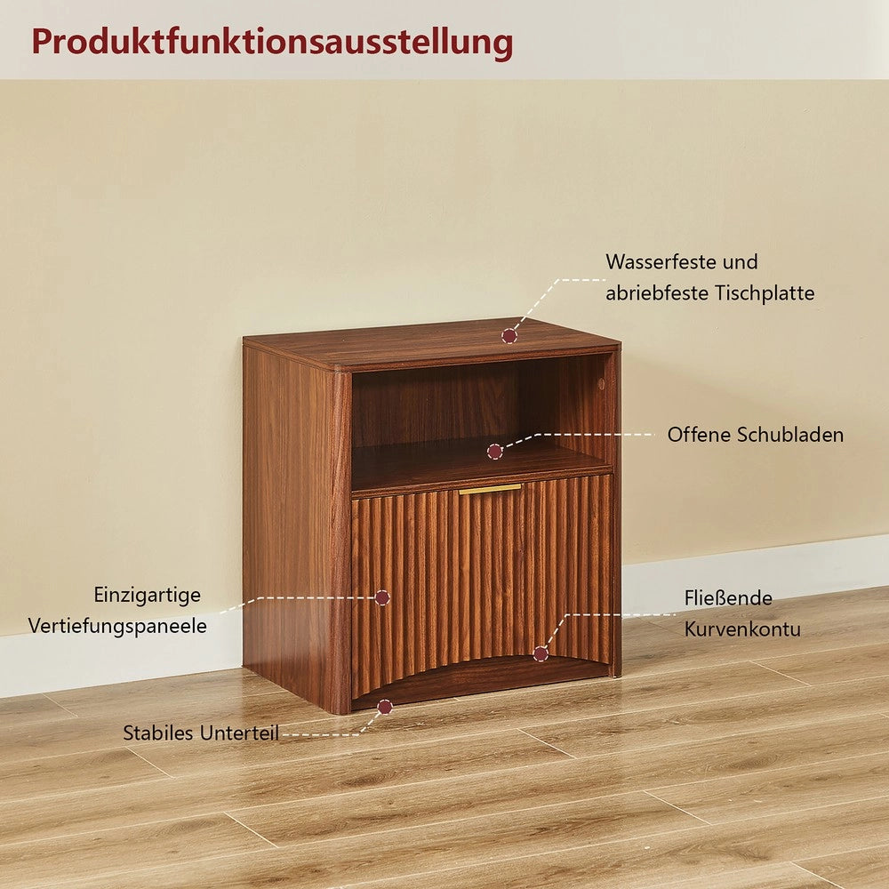 Comodino con Cassetto Aperto e Maniglie Dorate ¨C MINIMAL ¨C Effetto Noce