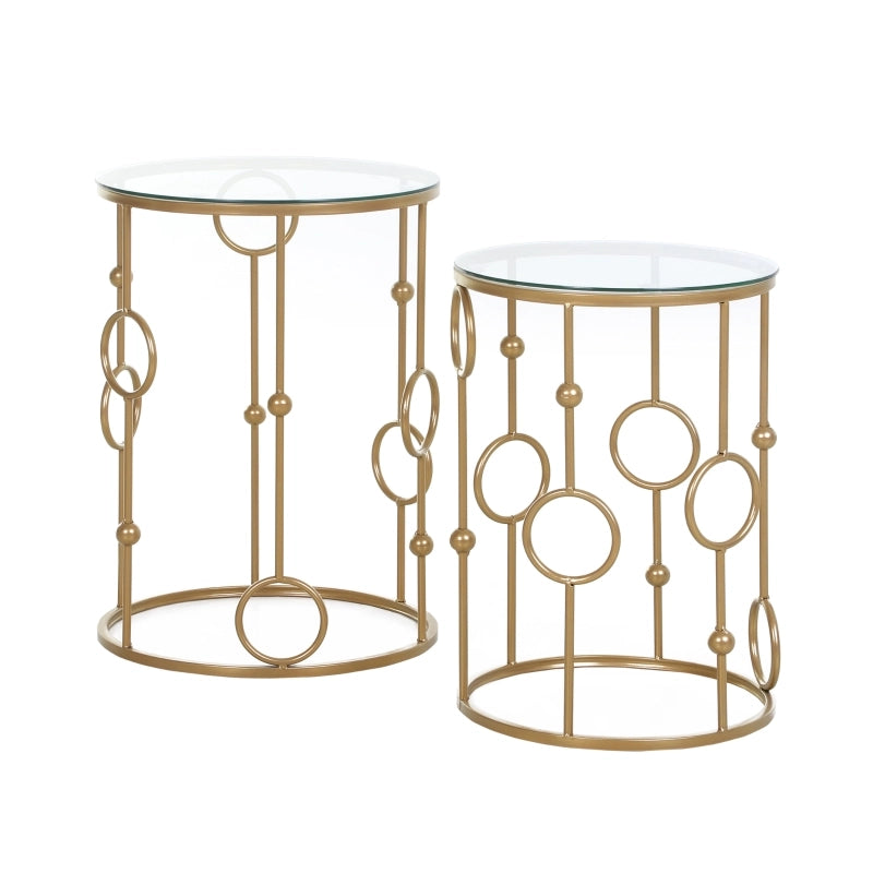 TAVOLINI Set 2 pezzi Ø41 x 57 cm e Ø36 x 51 cm Metallo Dorato