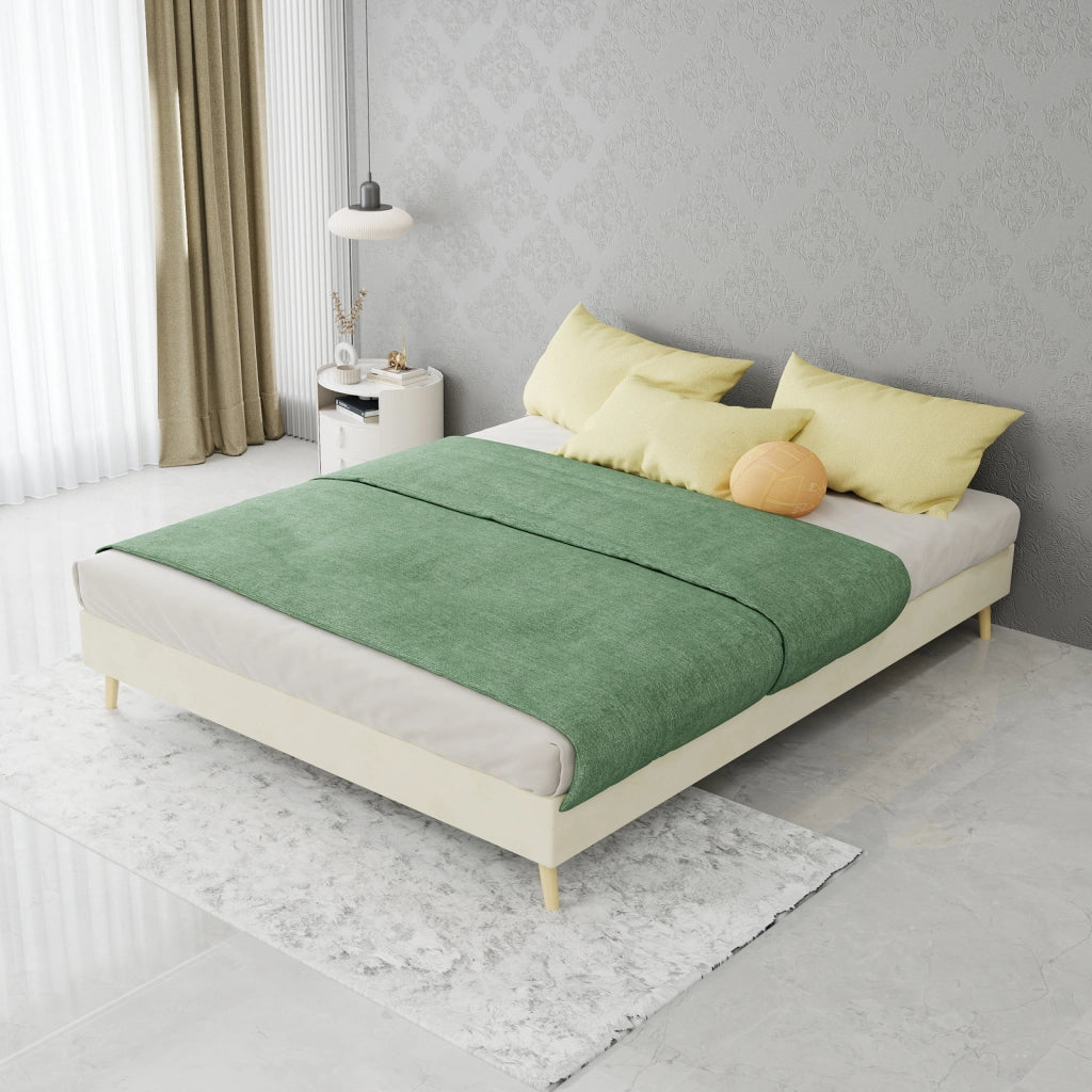 LETTO 140x200 cm Beige in tessuto e metallo con testiera alta