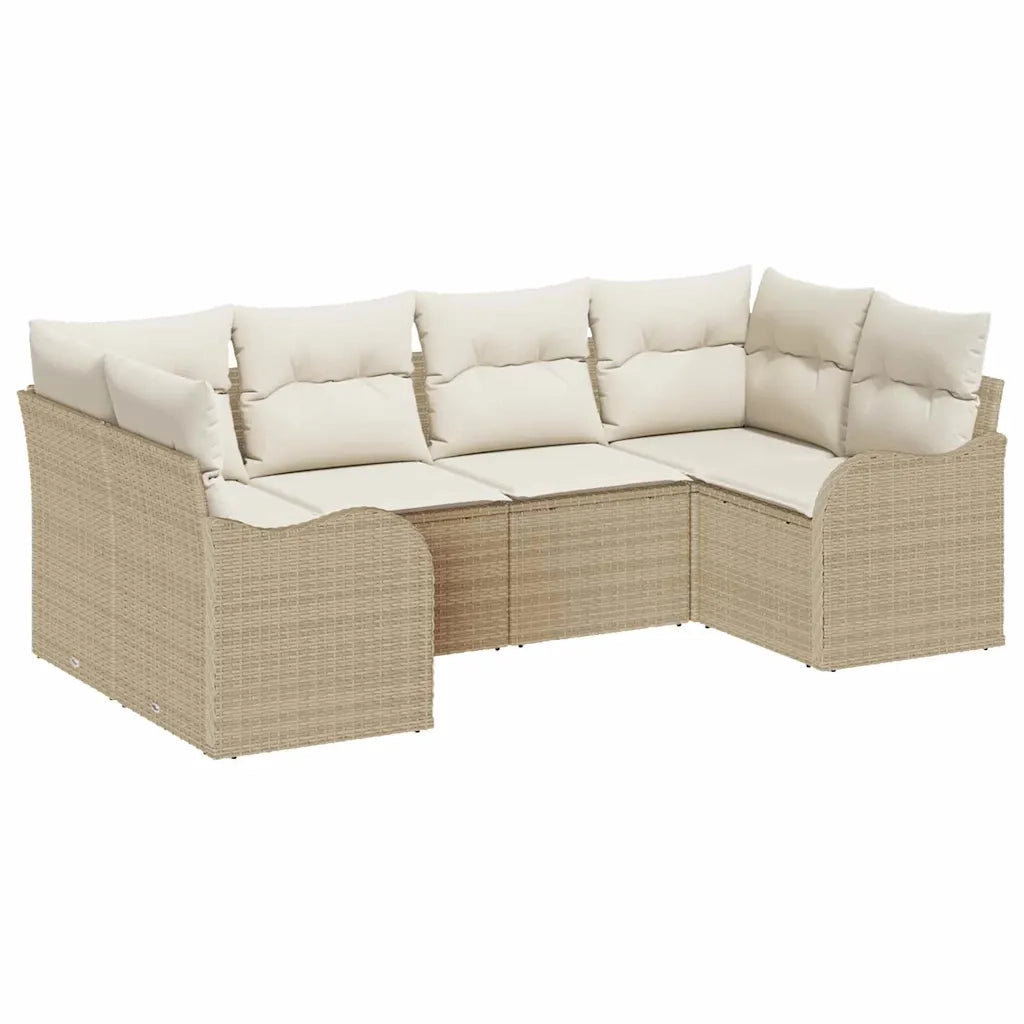 Set Divano da Giardino 6 pcs Beige e bianco Poly Rattan