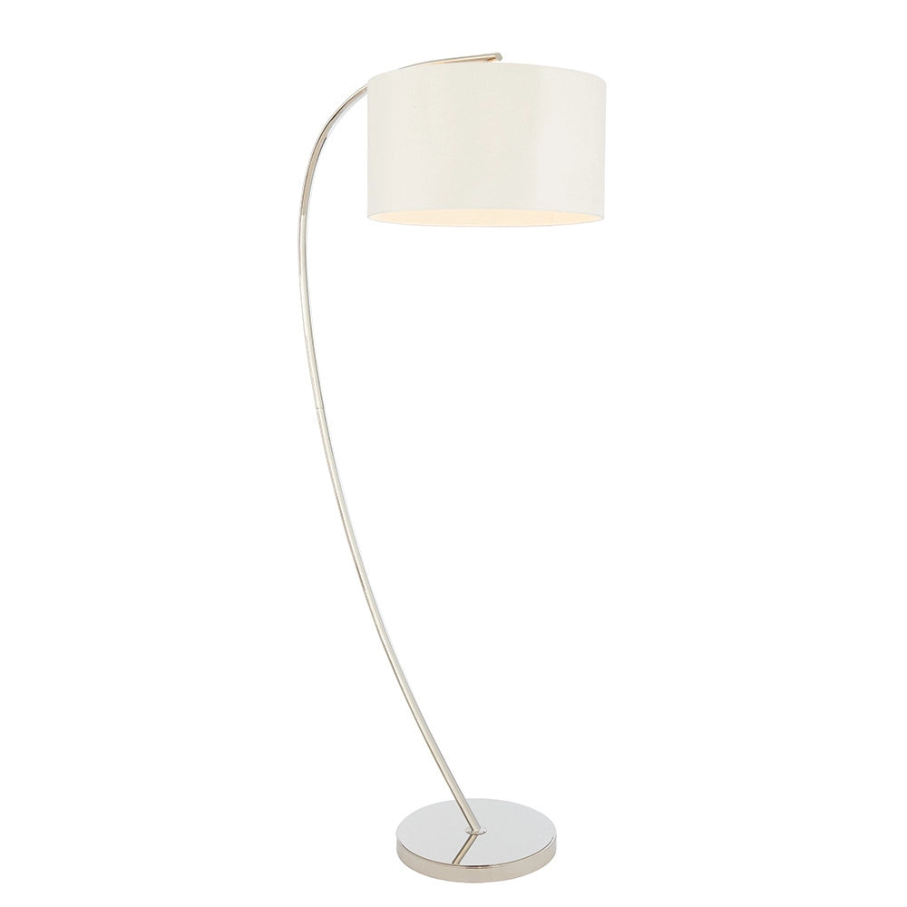 Lampada da terra arco moderna nichel, paralume bianco E27 Endon