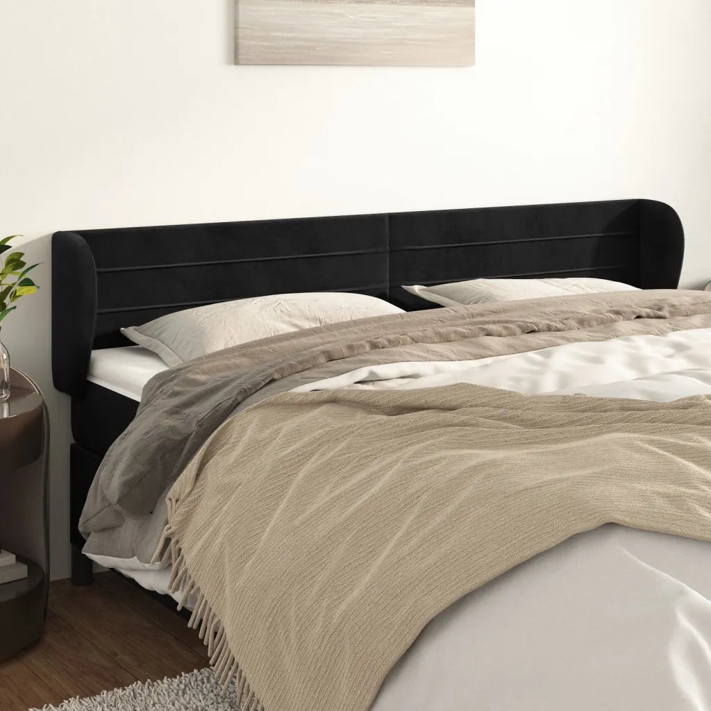 Testiera ad Orecchio Nera 203x23x78/88 cm in Velluto 3117352