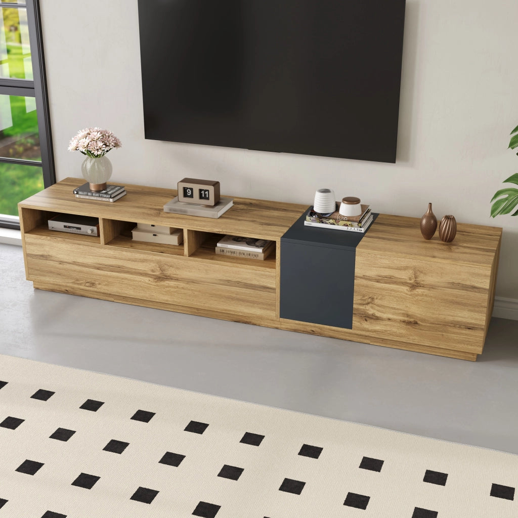 Cassettiera per TV nero-grigia in truciolato lunga 200 cm