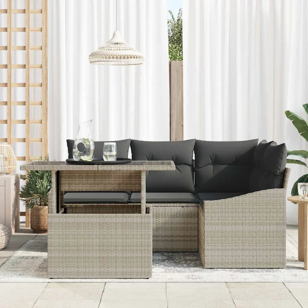 Set Divano da Giardino 5 pcs Grigio chiaro polyrattan