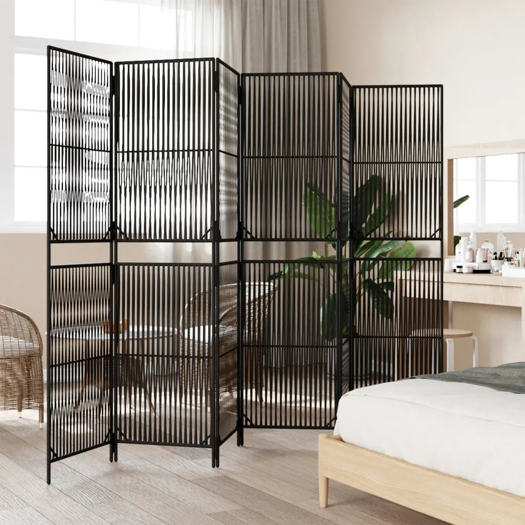 Divisorio per Ambienti | Divider per stanze | Paravento a 6 Pannelli Nero in Polyrattan
