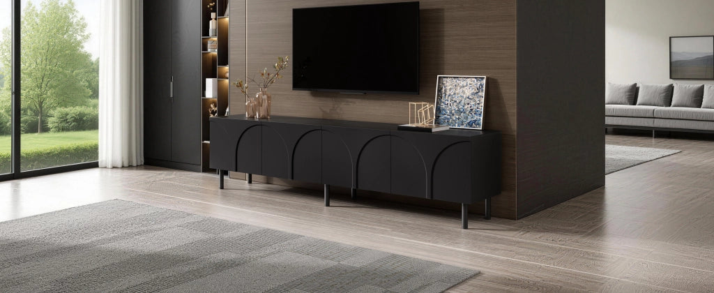 Cassettiera TV nera in MDF e truciolare lunghezza 180 cm
