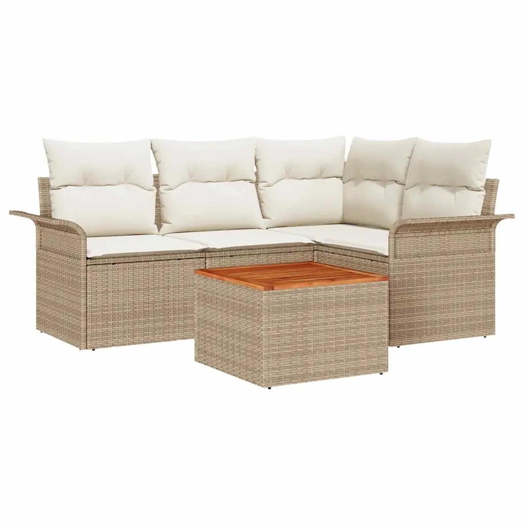 Set Divano da Giardino con cuscino 5 pcs Beige polyrattan