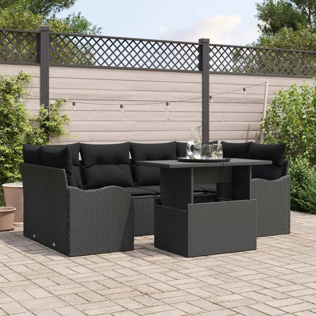 Set Divano da Giardino 7 pcs Nero Rattan in Polipropilene 3357136