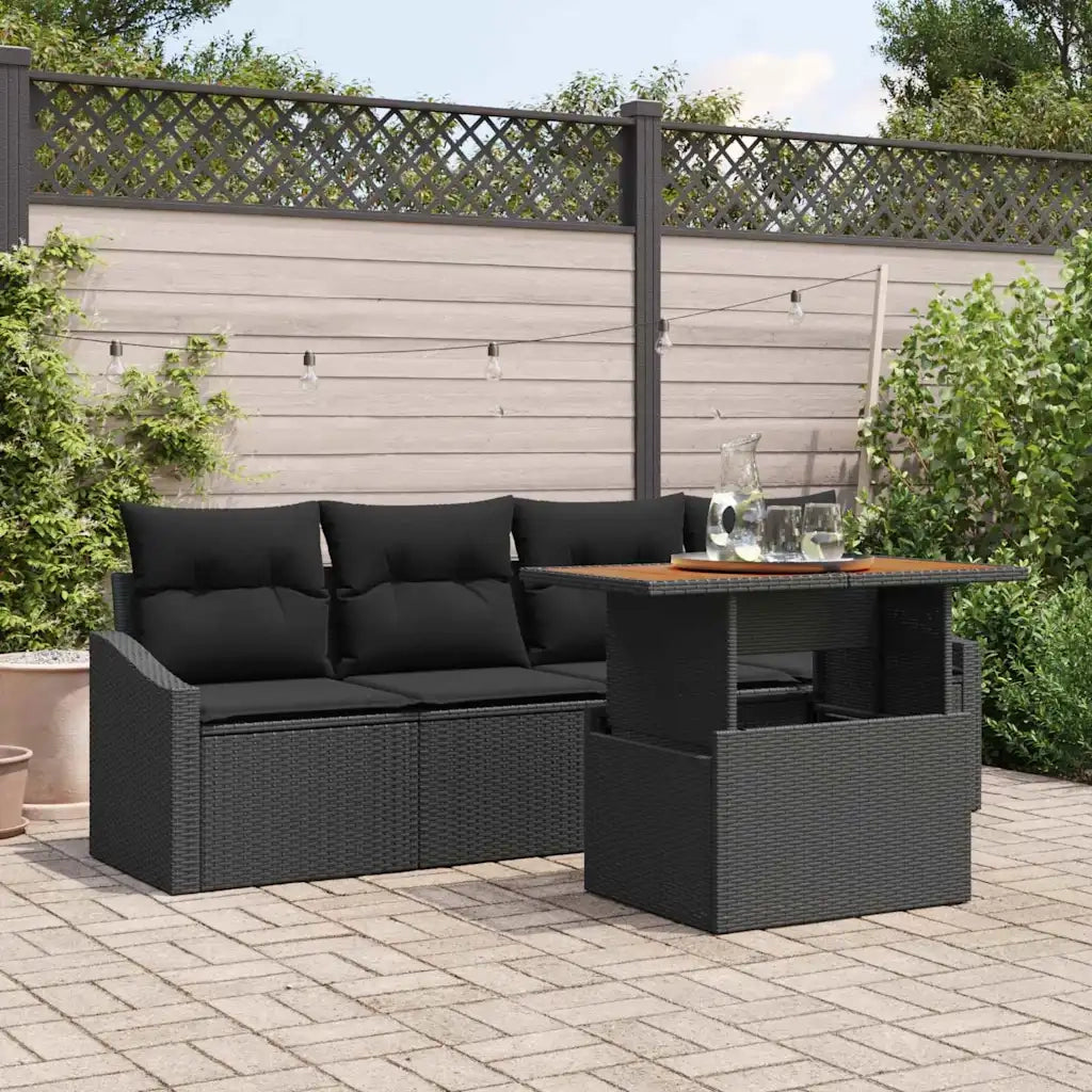 Set Divano da Giardino con cuscino 5 pcs Nero Poly Rattan 3349771