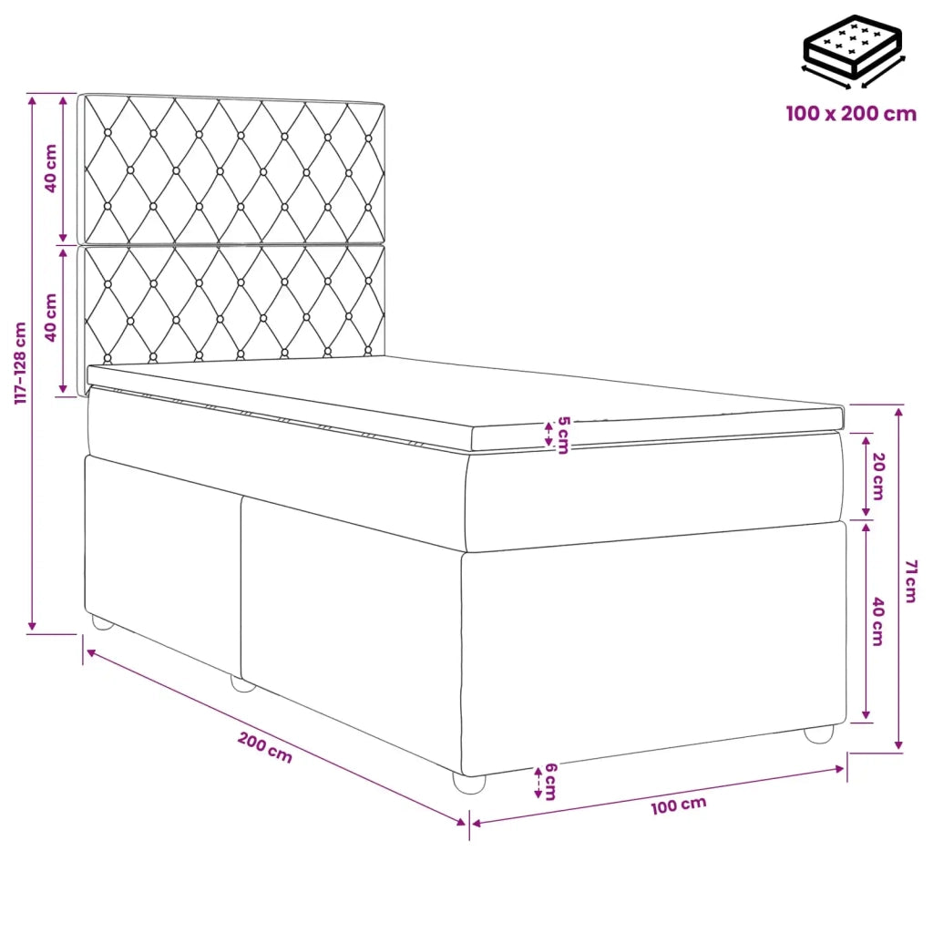 Letto box spring con materasso Grigio Chiaro 100 x 200 cm 3454541