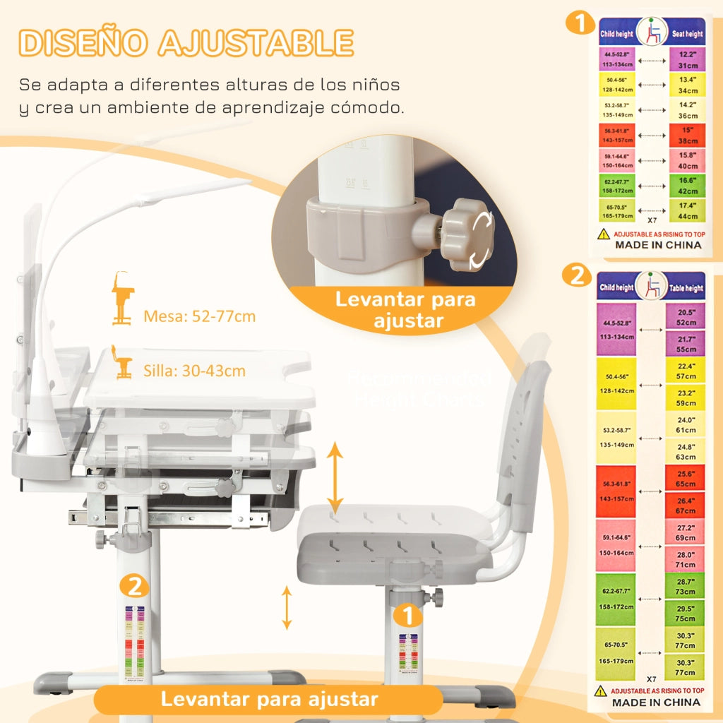 Scrivania per Bambini con Sedia ¨C zephmum ¨C Grigio