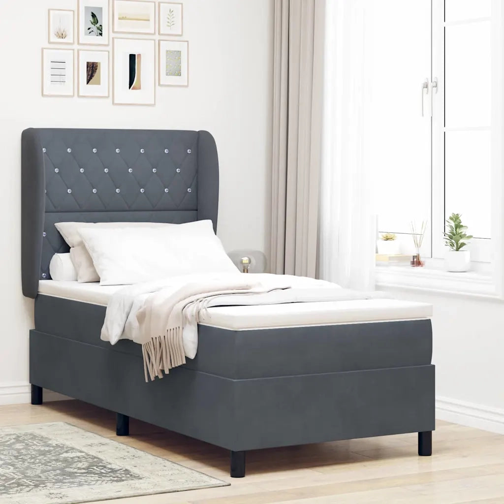 Letto a molle con materasso Grigio scuro 200 x 100 cm Velluto 3340863