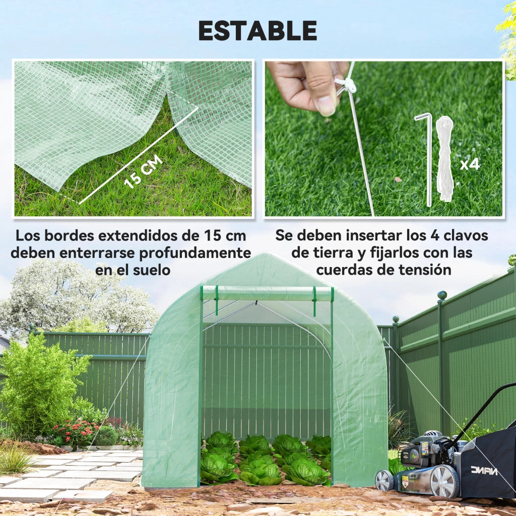 Serra da Giardino Tunnel 4x2x2m ¨C Xylo ¨C 6 Finestre e Porta Arrotolabile Verde