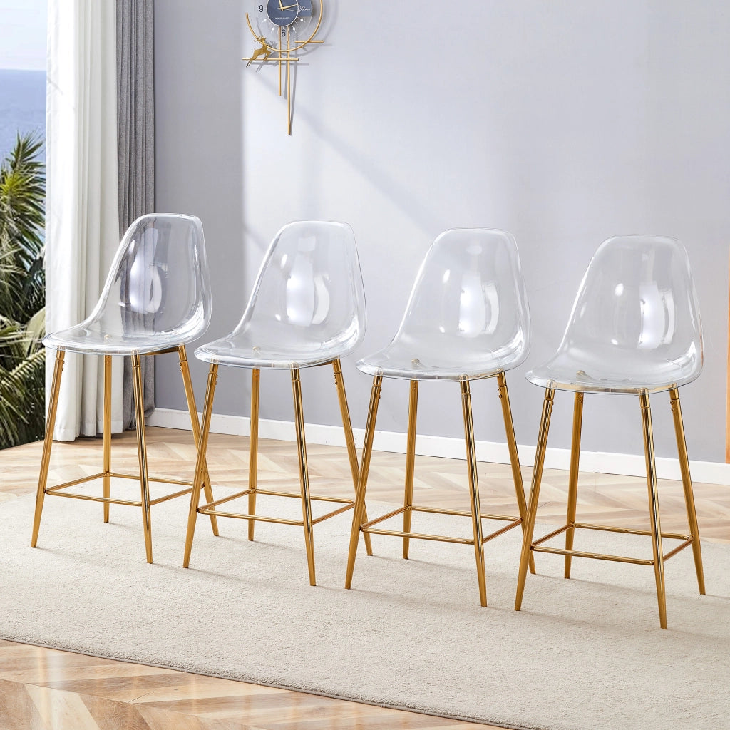 SGABELLO da bar trasparente in plastica con gambe in metallo oro