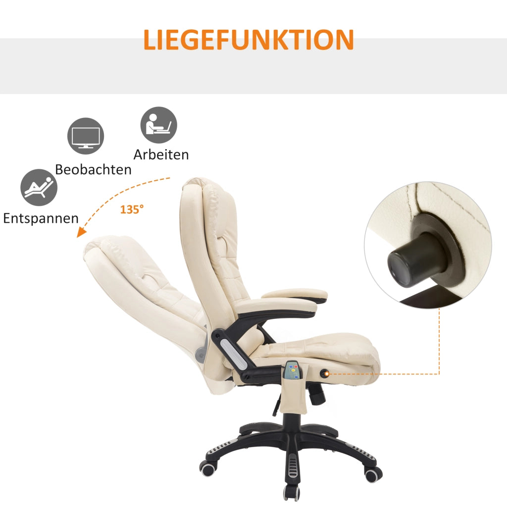 Sedia da ufficio con massaggio e riscaldamento ¨C zephmum ¨C regolabile in altezza, crema e nero