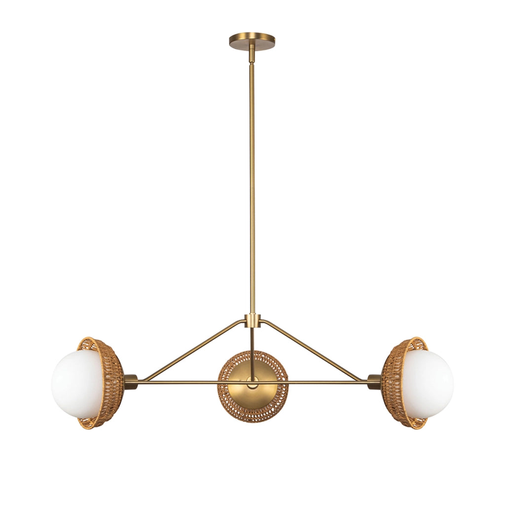 Lampadario Perth boho oro spazzolato rattan 3xE14