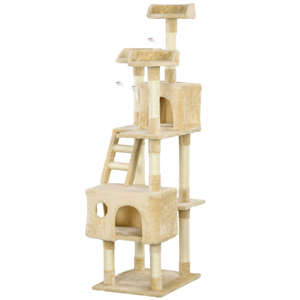 Albero tiragraffi per gatti con piattaforme scale e tane ¨C Minimal ¨C beige 60x50x181 cm