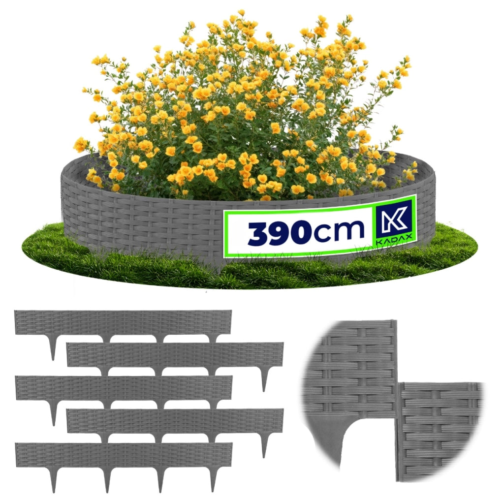 Bordura per prato KADAX, recinzione a palizzata per giardino, recinzione carrabile, grigia, 390 cm, 5 pezzi