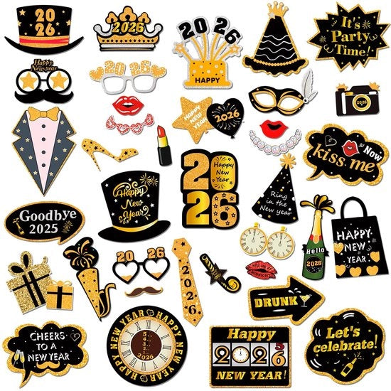 Accessori fotografici per festa - 41 pezzi - Requisiti per festa fotografica - Macchina fotografica per festa - Accessori divertenti per maschera e occhiali - Disegni comici per fotorequisiti