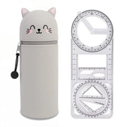 Etui in Silicone, 2-in-1 Etui in Silicone con Linea e Cerniera, Etui con Motivo di Gatto in Piedi, Etui per Pennarelli, Regalo per Bambini al Ritorno a Scuola