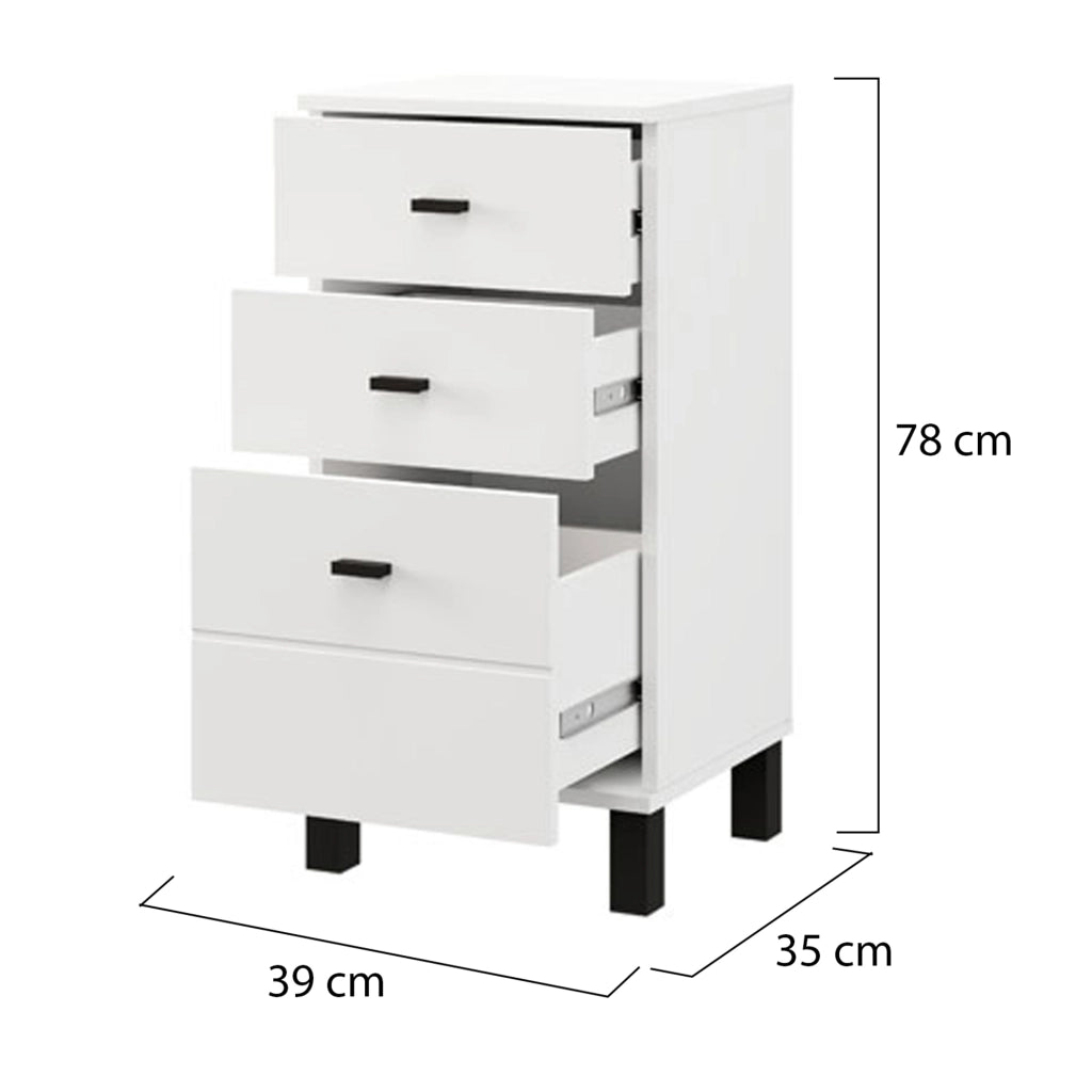 Vilcab, Cassettiera 3 Cassetti, 39x35x78h cm Bianco