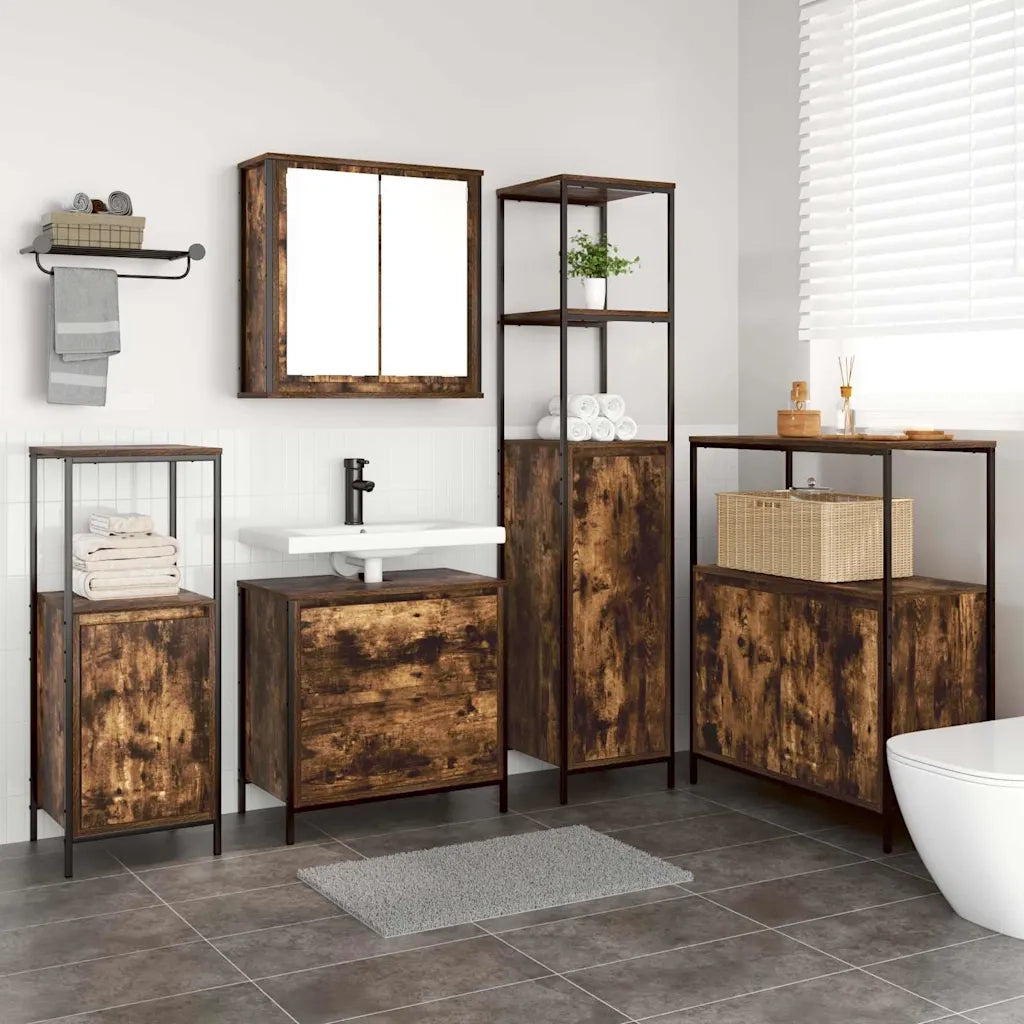 Set di mobili per il Bagno | Armadio da bagno 5 pz Marrone Legno multistrato