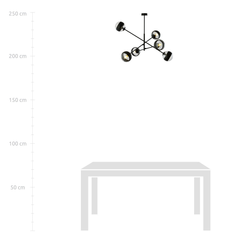 Lampadario Emibig Linear 6 luci E14 nero/vetro 102cm