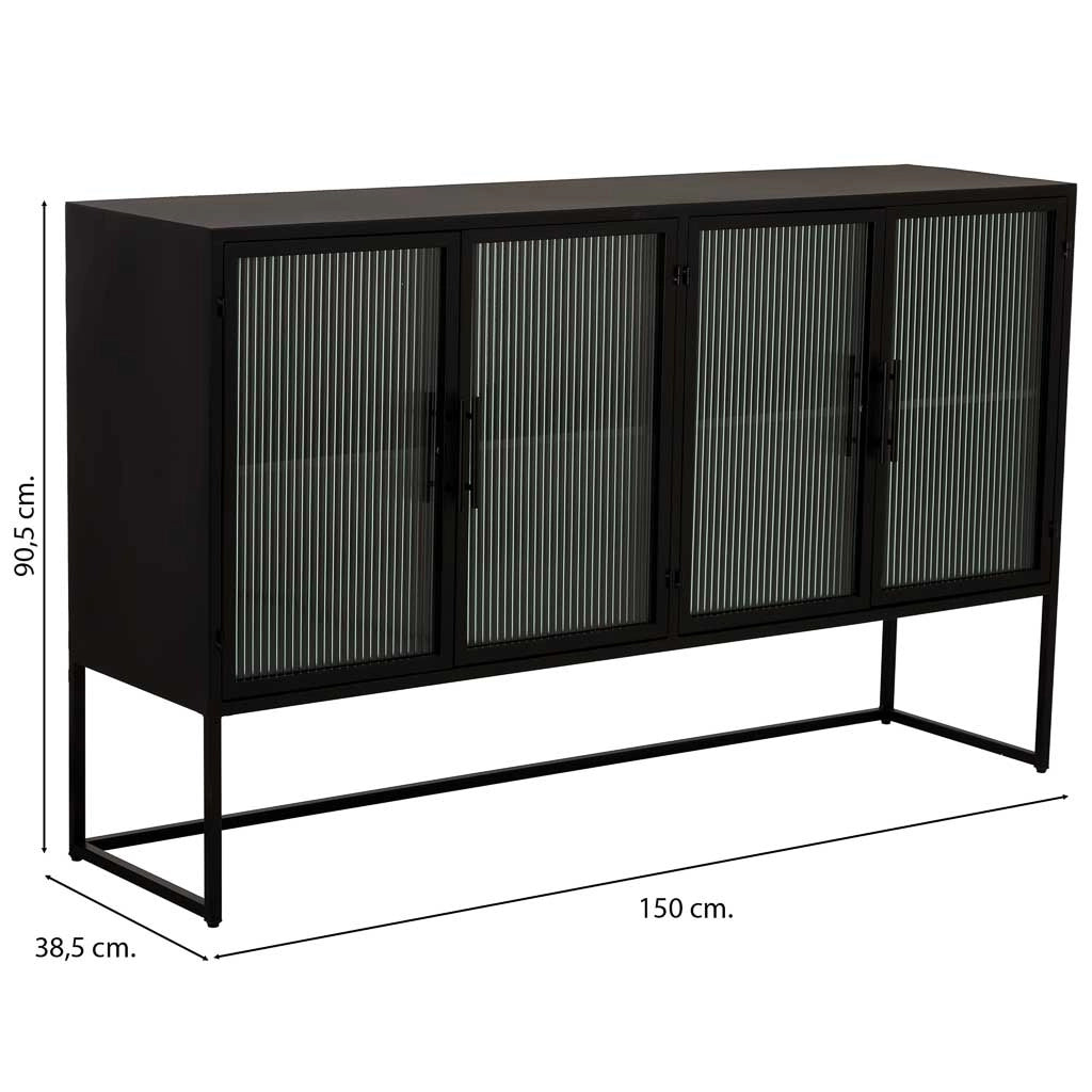 Credenza in metallo nero a 4 ante 150x38,5x90,5h cm