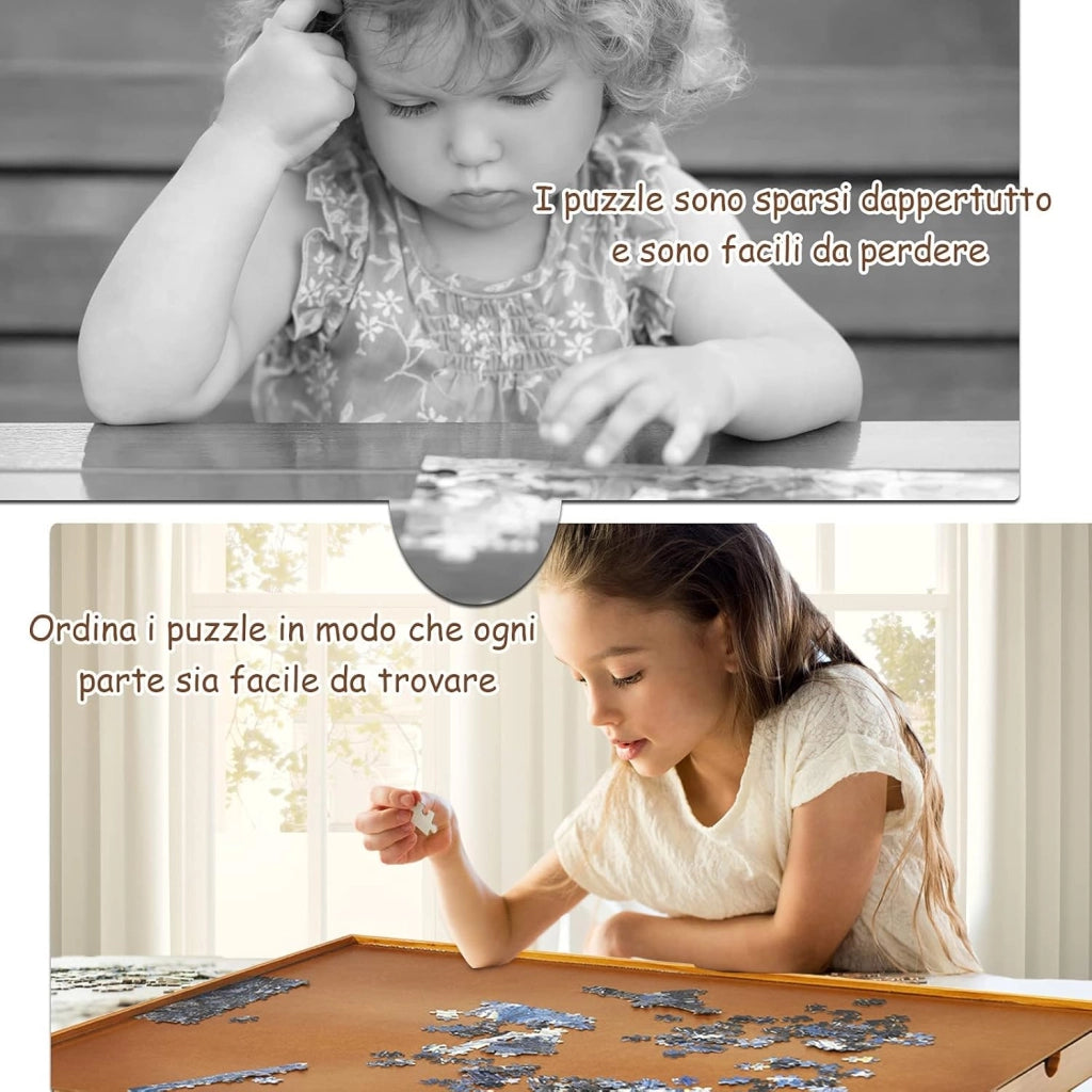 Tavolo puzzle con 4 cassetti, piattaforma puzzle fino a 1000-1500 pezzi, tavola puzzle in legno, tavola puzzle con superficie di lavoro piana, 80 x 65 cm