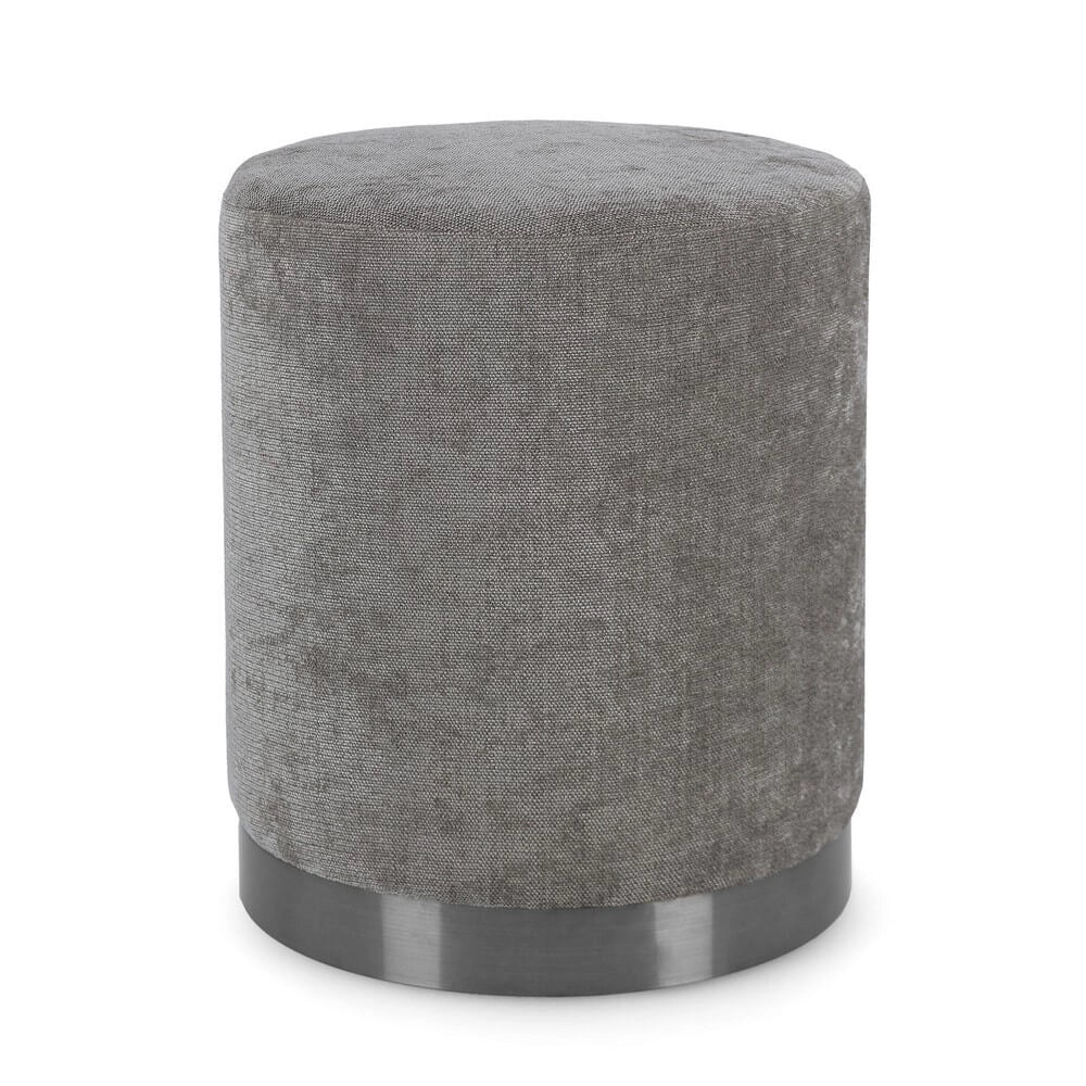 Pouf Rotondo Imbottito in Tessuto con Base in Acciaio - LEE
