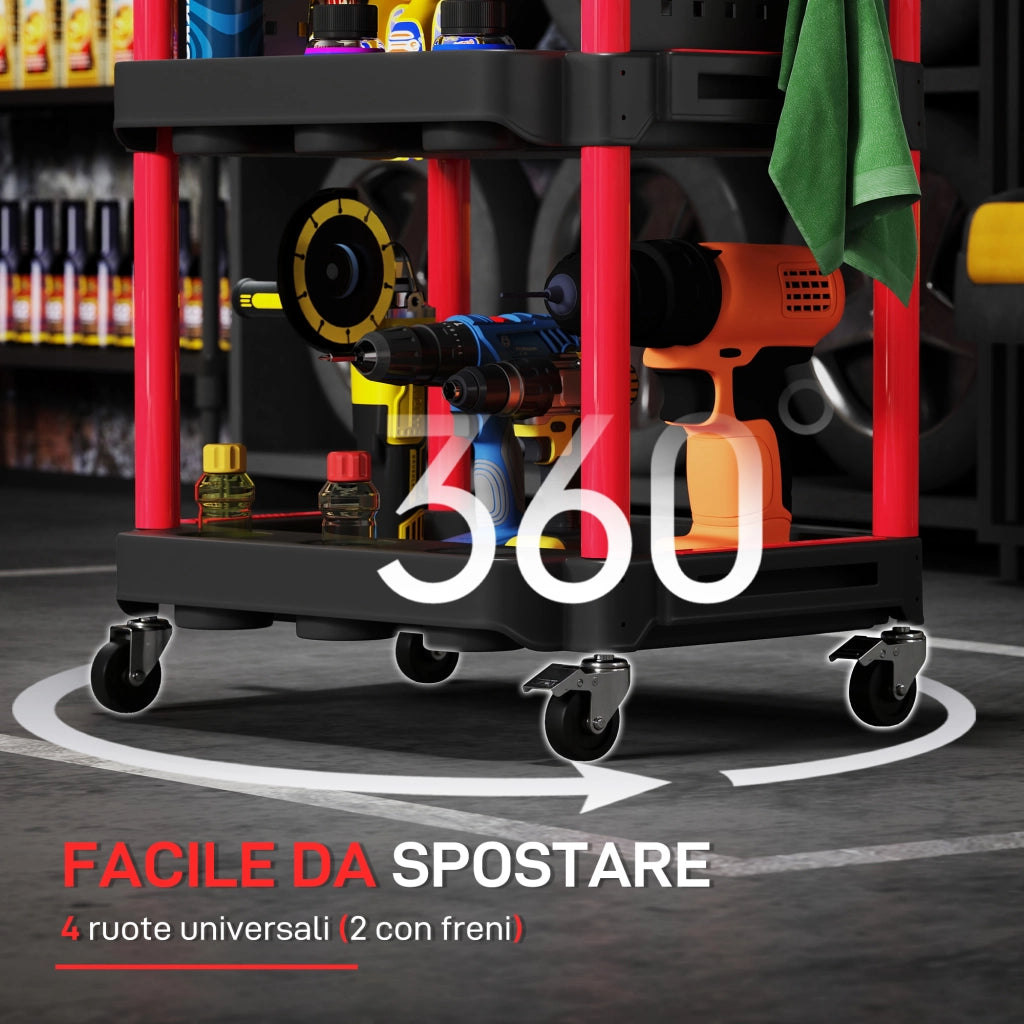 Carrello Porta Attrezzi a 3 Livelli ¨C Minimal ¨C Nero e Rosso