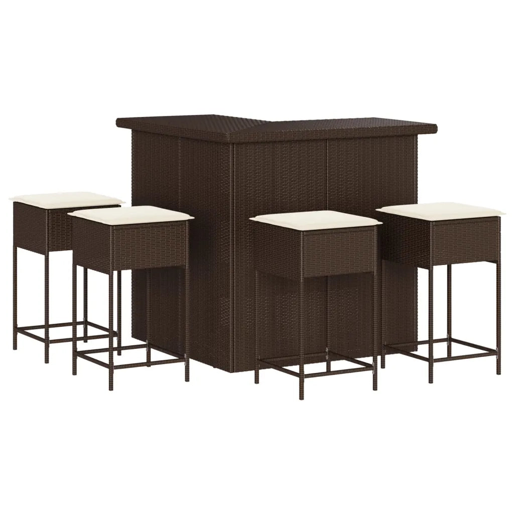 vidaXL Set Bar da Giardino 5 pz con Cuscini in Polyrattan Marrone