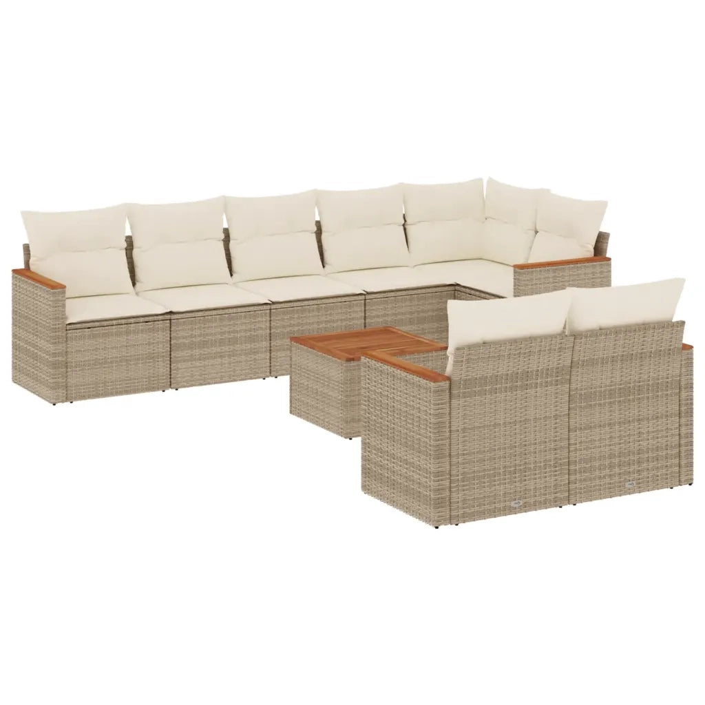Set Divano da Giardino 9 pz con Cuscini Beige in Polyrattan 3258558