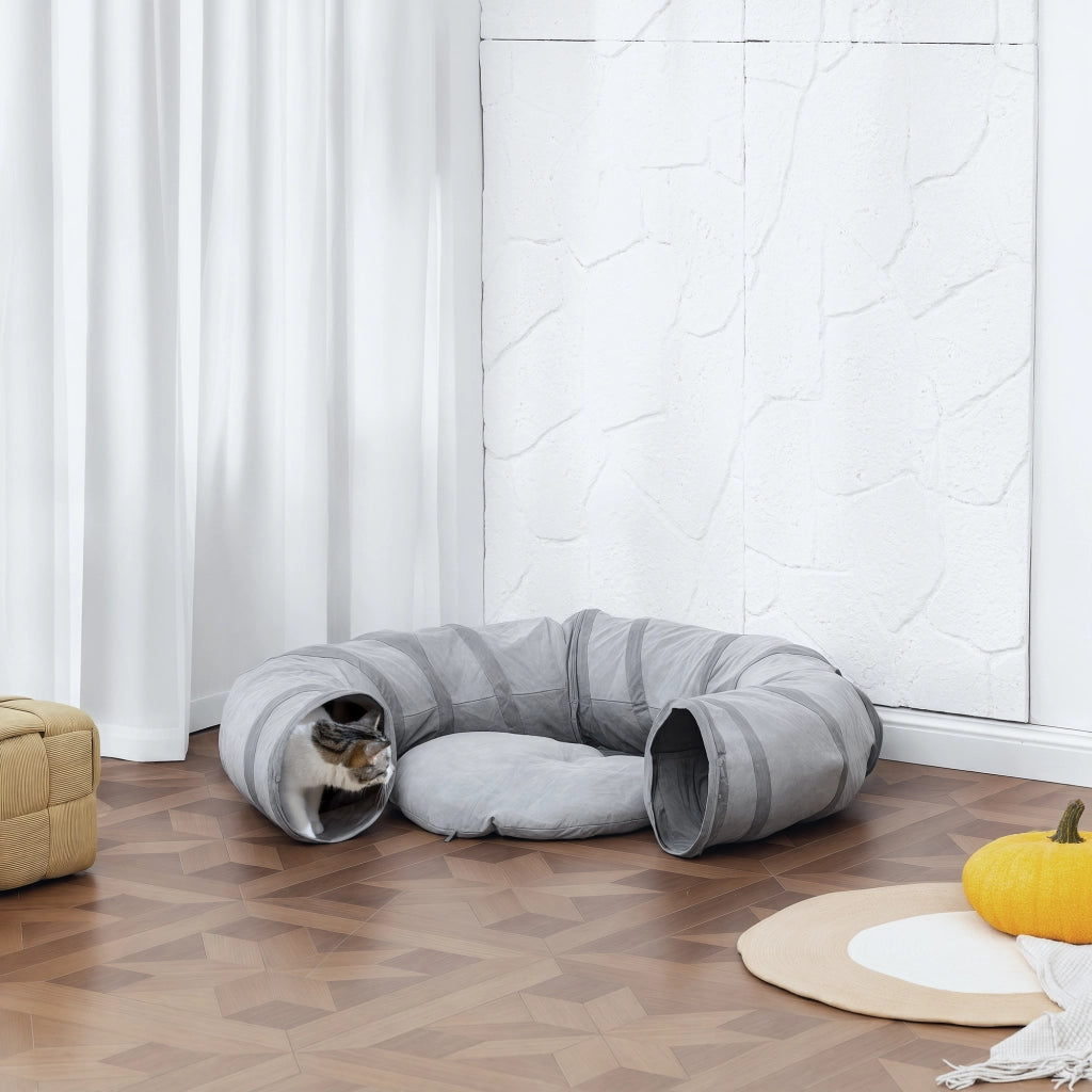 Tunnel per gatti con letto e cuscino ¨C zephmum ¨C grigio ?90x27cm